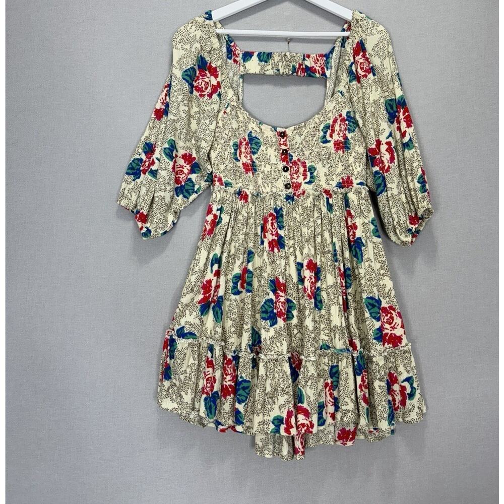 Free People Endless Summer Picnic Mini Dress Womens Large Cream Floral Babydoll - Picture 2 of 15